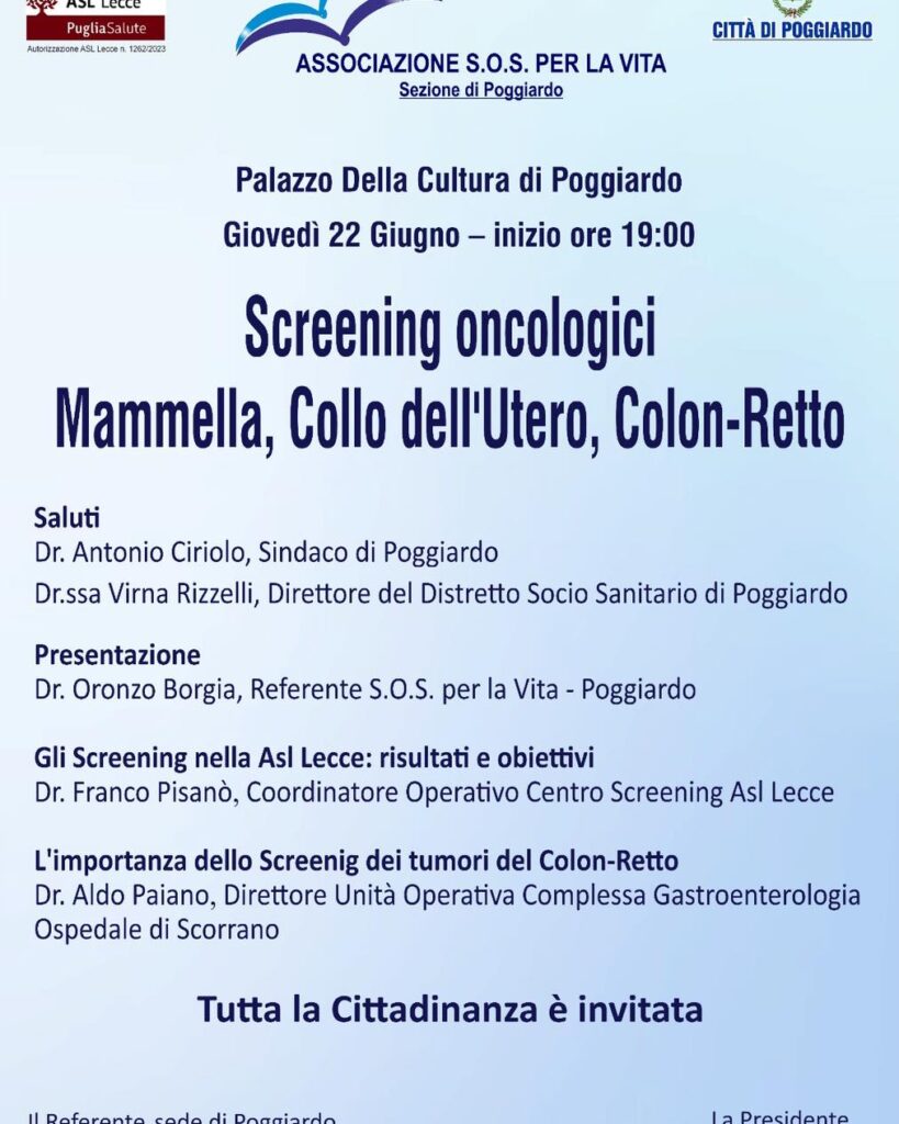 Poggiardo, presentazione programma di screening oncologici dell’Asl di Lecce