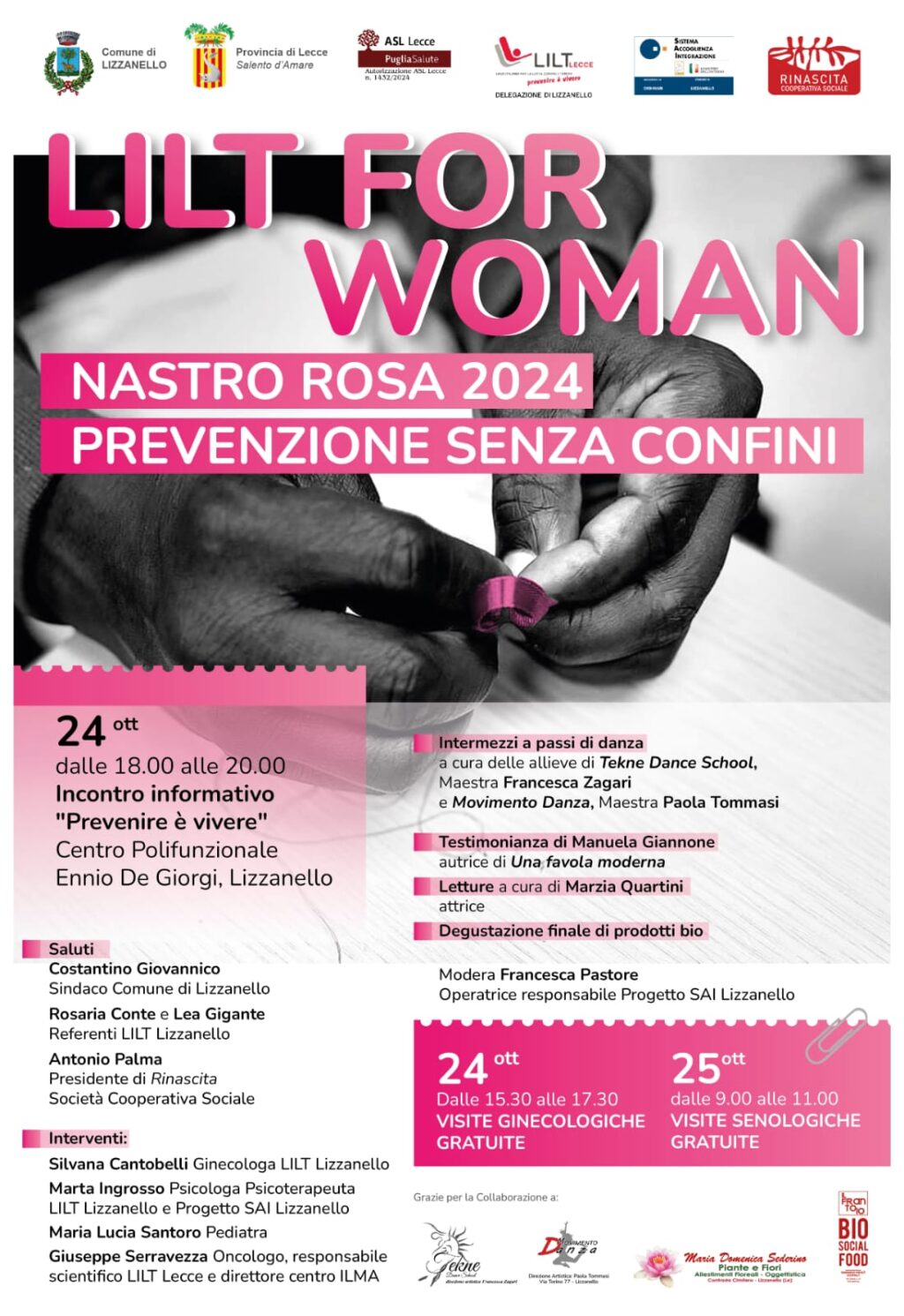 Locandina LILT FOR WOMAN NASTRO ROSA 2024 PREVENZIONE SENZA CONFINI