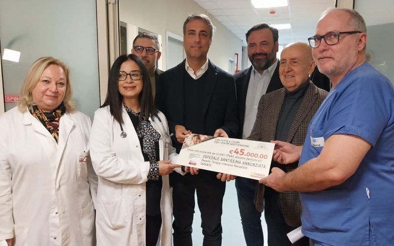 Conad Adriatica dona 45mila euro per l’Unità di Terapia Intensiva Neonatale di Taranto