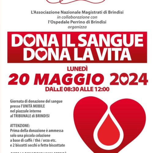 Emergenza sangue: raccolta straordinaria in Tribunale promossa dall’Anm