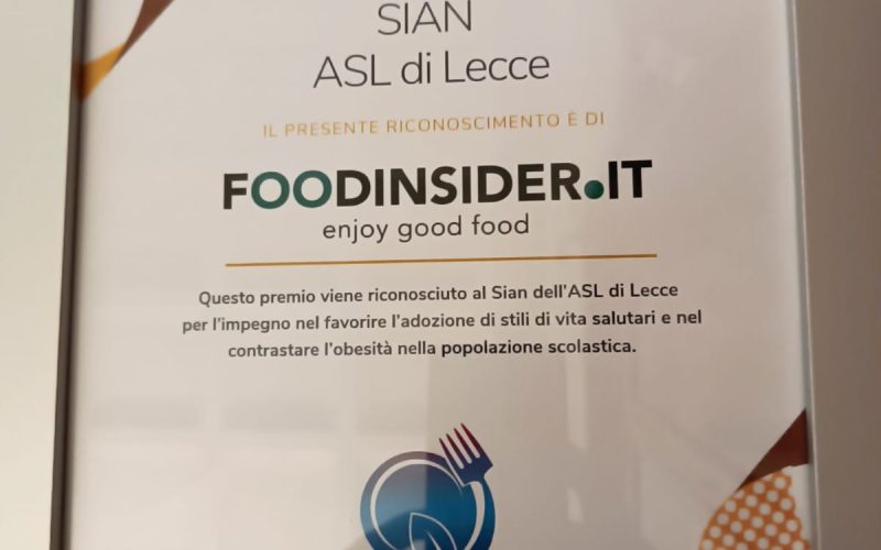 ASL Lecce: Il Sian premiato nel Summit della mensa scolastica